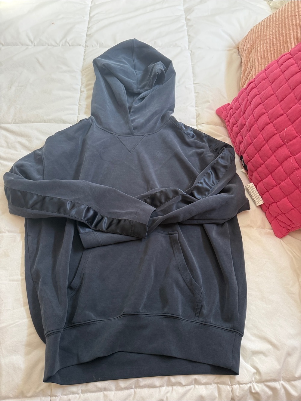 NWOT Club Monaco Women's Navy Hoodie with Satin Sleeve Trim